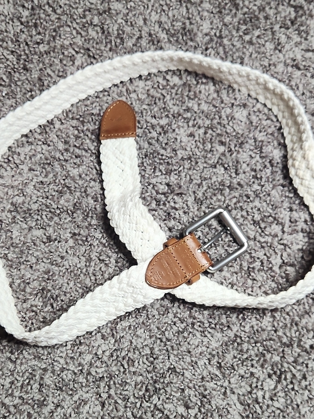 Polo by Ralph Lauren White Woven Belt with Brown Leather Trim